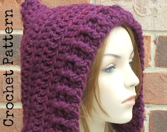 CROCHET HAT PATTERN Instant Pdf Download - Elfa Pixie Hood Hat Womens Teen Fall Winter- Permission to Sell English Only