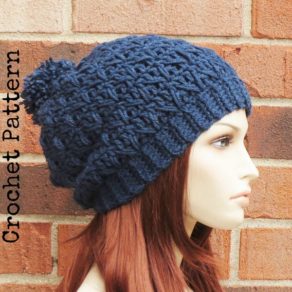 CROCHET HAT PATTERN Instant Download Pdf - Lofton Slouchy Beanie Womens Pom Pom Slouchy Hat Pattern - Permission to Sell English Only