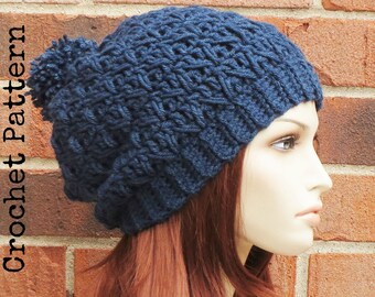 CROCHET HAT PATTERN Instant Download Pdf - Lofton Slouchy Beanie Womens Pom Pom Slouchy Hat Pattern - Permission to Sell English Only