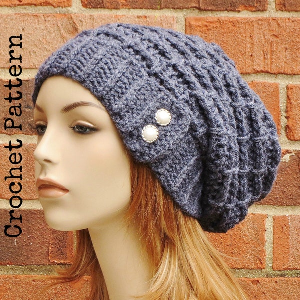 CROCHET HAT PATTERN Instant Pdf Download - Emory Slouchy Beanie Hat Button Slouch Hat Womens Teen Fall Winter- Permission to Sell