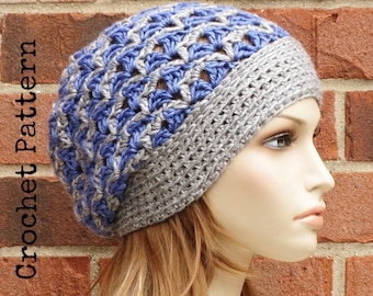 CROCHET HAT PATTERN Instant Pdf Download - Mia Slouchy Beanie Two Tone Slouch Hat Fall Winter Accessories- Permission to Sell English Only