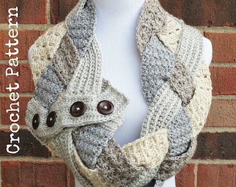 CROCHET COWL PATTERN Crochet Neckwarmer Pattern Button Infinity Scarf Pattern Instant Download English Only - Twisted Textures Braided Cowl