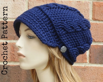 CROCHET HAT PATTERN Instant Download Pdf - Addison Newsboy Hat Slouchy Brimmed Beanie Womens - Permission to Sell English Only