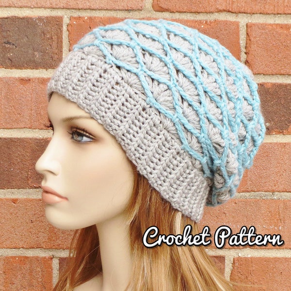 CROCHET HAT PATTERN Instant Pdf Download - Arden Slouchy Beanie Lattice Slouch Hat Fall Winter Accessories- Permission to Sell English Only