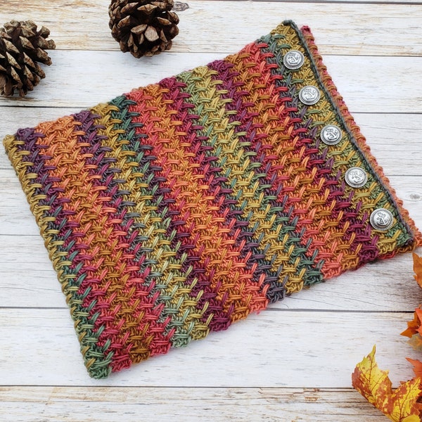 Crochet Cowl Pattern // CROSSROADS COWL //  Crochet Woven Stitch Button Scarf Neckwarmer Pattern // Instant Download Pdf Crochet Pattern