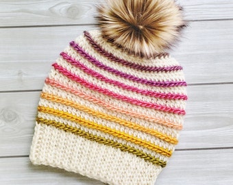 Holland Beanie Crochet Hat Pattern: Striped Knit Look Design (PDF Pattern)