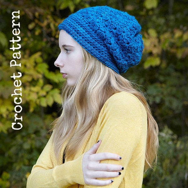 CROCHET HAT PATTERN Instant Pdf Download - Starlily Slouchy Beanie Hat Womens Teen Fall Winter- Permission to Sell English Only