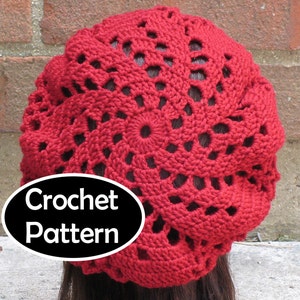 CROCHET HAT PATTERN Instant Download Pdf - Sylvia Spiral Beret Slouchy Hat Womens Teen- Permission to Sell English Only