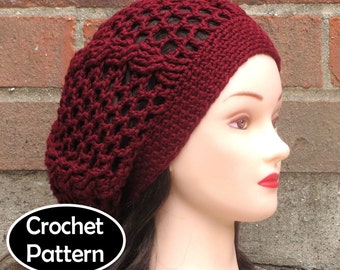 CROCHET HAT PATTERN Instant Download Pdf - Cacie Cable Beret Slouchy Mesh Hat Womens Teen Summer- Permission to Sell English Only