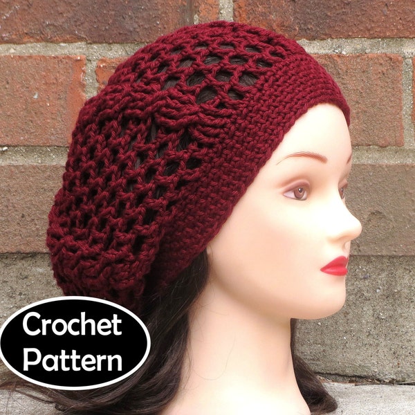 CROCHET HAT PATTERN Instant Download Pdf - Cacie Cable Beret Slouchy Mesh Hat Womens Teen Summer- Permission to Sell English Only