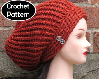 CROCHET HAT PATTERN Instant Pdf Download - Ava Slouchy Beanie Tam Hat Womens Teen Fall Winter- Permission to Sell English Only