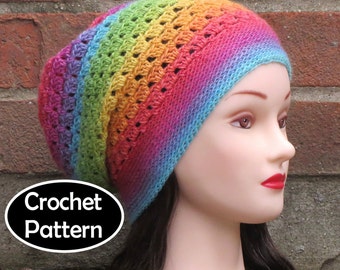 CROCHET HAT PATTERN Instant Download Pdf - Prismatic Slouchy Beanie Hat Womens Teens - Permission to Sell English Only