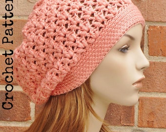 CROCHET HAT PATTERN Instant Pdf Download - Clementine Slouchy Beanie Pattern Womens Teen Summer Fall- Permission to Sell English Only