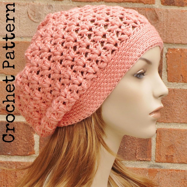 CROCHET HAT PATTERN Instant Pdf Download - Clementine Slouchy Beanie Pattern Womens Teen Summer Fall- Permission to Sell English Only