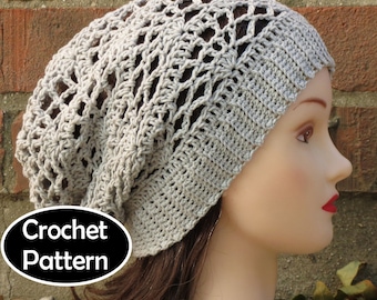 CROCHET HAT PATTERN Instant Download - Arachne Slouchy Beanie Hat Lacy Teen Women Fall Winter - Permission to Sell English Only