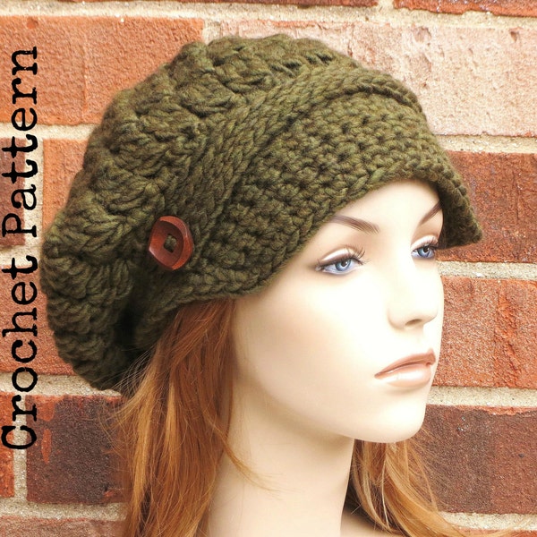 CROCHET HAT PATTERN Instant Pdf Download - Aoife Newsboy Slouchy Hat Womens Teen Fall Winter- Permission to Sell English Only