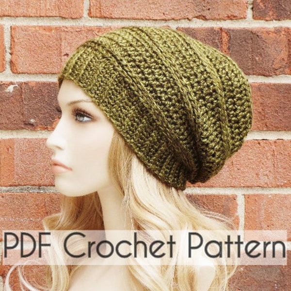 CROCHET HAT PATTERN Instant Pdf Download - Kettering Slouchy Beanie Hat Ribbed Hat Pattern- Permission to Sell English Only