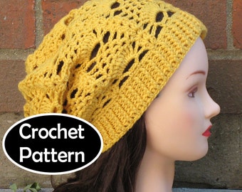 CROCHET HAT PATTERN Pdf Instant Download - Delilah Slouchy Beanie Women Teen - Permission to Sell English Only