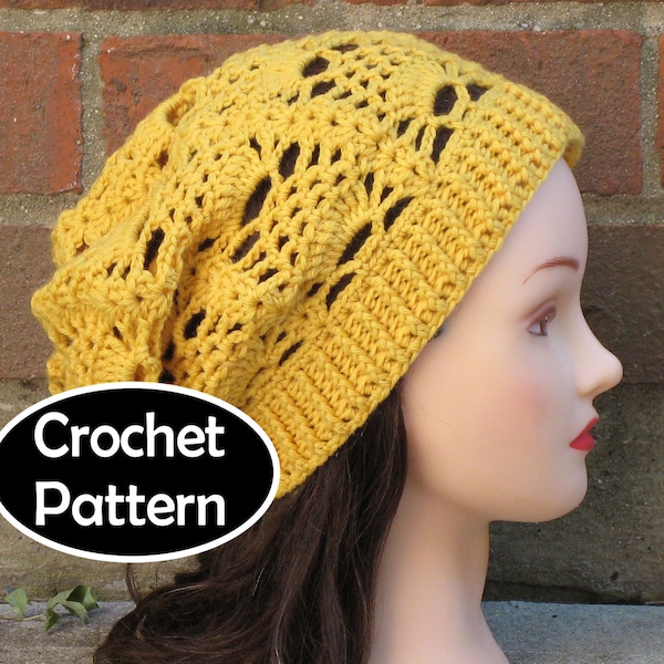 CROCHET HAT PATTERN Pdf Instant Download - Delilah Slouchy Beanie Women Teen - Permission to Sell English Only