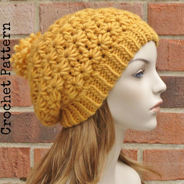 CROCHET HAT PATTERN Instant Pdf Download - Stella Slouchy Star Beret Slouchy Beanie Pattern Womens Teen Summer Fall- Permission to Sell