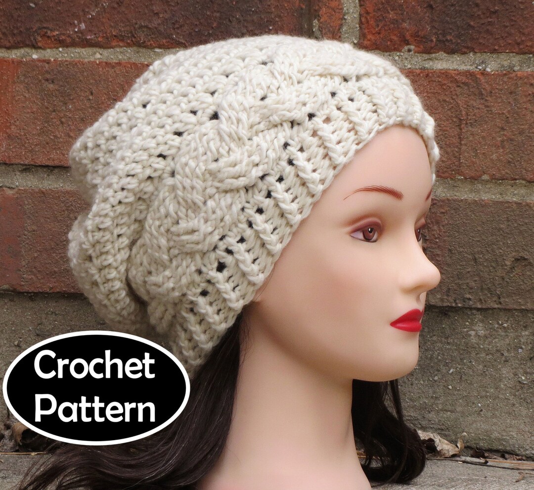 Crochet Hat Pattern: Julia Cabled Slouchy Beanie (PDF Pattern) - Etsy