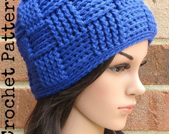 CROCHET HAT PATTERN Instant Pdf Download - Kensington Basketweave Beanie Hat Womens Teen Fall Winter- Permission to Sell English Only