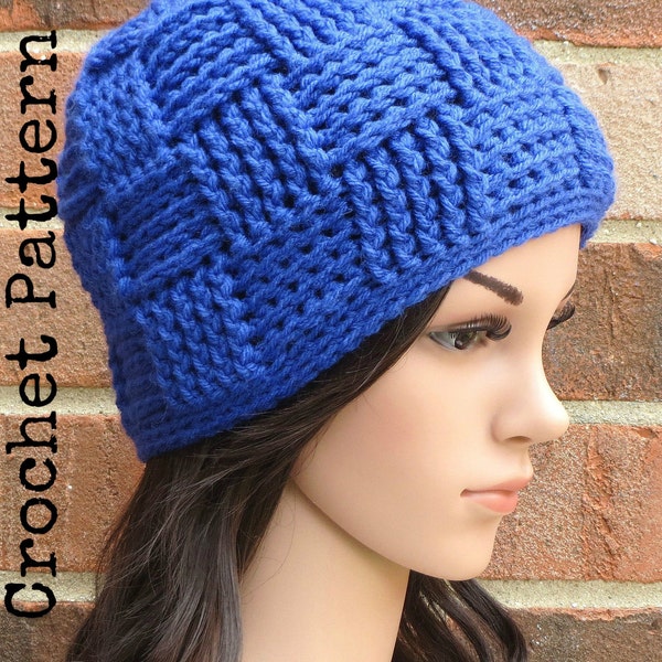 CROCHET HAT PATTERN Instant Pdf Download - Kensington Basketweave Beanie Hat Womens Teen Fall Winter- Permission to Sell English Only