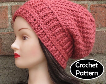 CROCHET HAT PATTERN Instant Pdf Download - Paige Slouchy Beanie Hat Womens Teen Fall Winter- Permission to Sell English Only