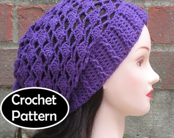 CROCHET HAT PATTERN Instant Download - Jasmine Slouchy Beanie Hat Lacy Teen Women Fall Winter - Permission to Sell English Only