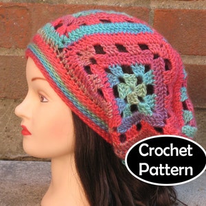Crochet Granny Square Slouchy Beanie Pattern: Cassidy Beanie (PDF Download)