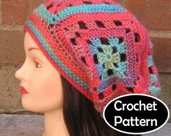 CROCHET HAT PATTERN Pdf Instant Download - Cassidy Slouchy Beanie Beret Granny Square Hat Women Teen- Permission to Sell English Only