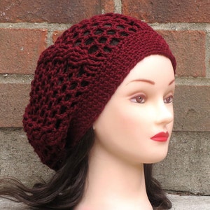 CROCHET HAT PATTERN Instant Download Pdf Cacie Cable Beret Slouchy Mesh Hat Womens Teen Summer Permission to Sell English Only image 4