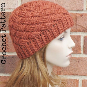 CROCHET HAT PATTERN Instant Download - Bristol Basketweave Beanie Hat Womens Fall Winter - Permission to Sell English Only