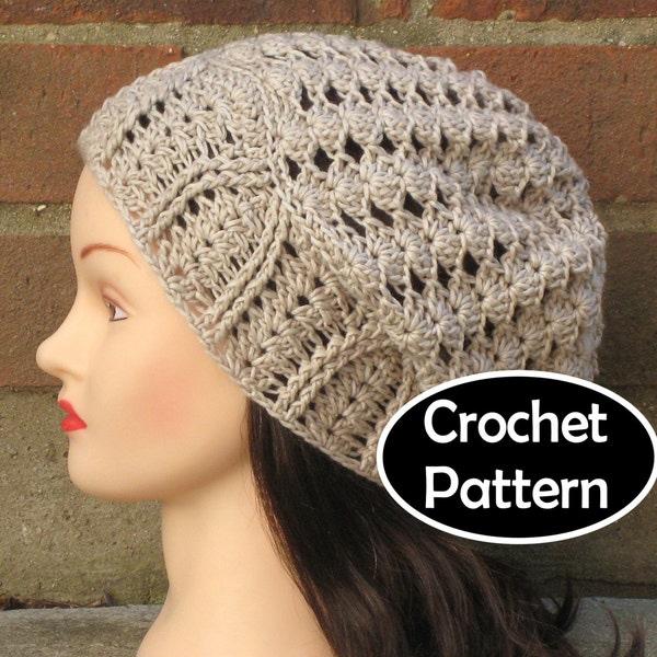 CROCHET HAT PATTERN Instant Download - Athena Slouchy Beanie Hat Women's - Permission to Sell English Only