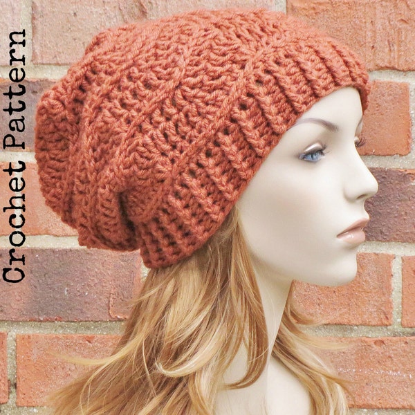 CROCHET HAT PATTERN Instant Pdf Download - Talia Slouchy Beanie Slouchy Beret Chevron Hat Womens Teen Fall Winter- Permission to Sell