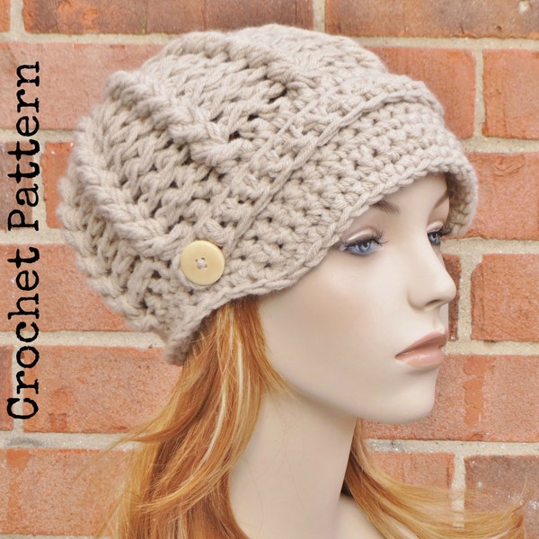 CROCHET HAT PATTERN Instant Download Pdf - Avery Newsboy Hat Brimmed Beanie Womens - Permission to Sell English Only