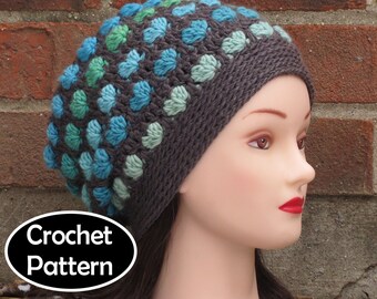 CROCHET HAT PATTERN Instant Download Pdf - Tiny Hearts Slouchy Beanie Hat Womens Teens - Permission to Sell English Only