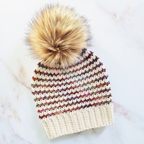 Crochet Hat Pattern // TIMBER RIDGE BEANIE //  Crochet Beanie Pattern Striped Fall Beanie Hat // Instant Download Pdf Crochet Pattern