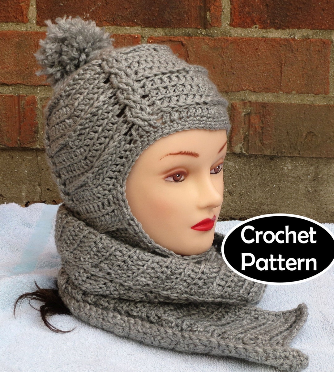 CROCHET HAT PATTERN Instant Pdf Download - Nadia Cabled Scarf Hat Combo ...