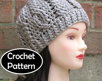 CROCHET HAT PATTERN Instant Download - Briony Cabled Beanie Hat Womens Fall Winter - Permission to Sell English Only