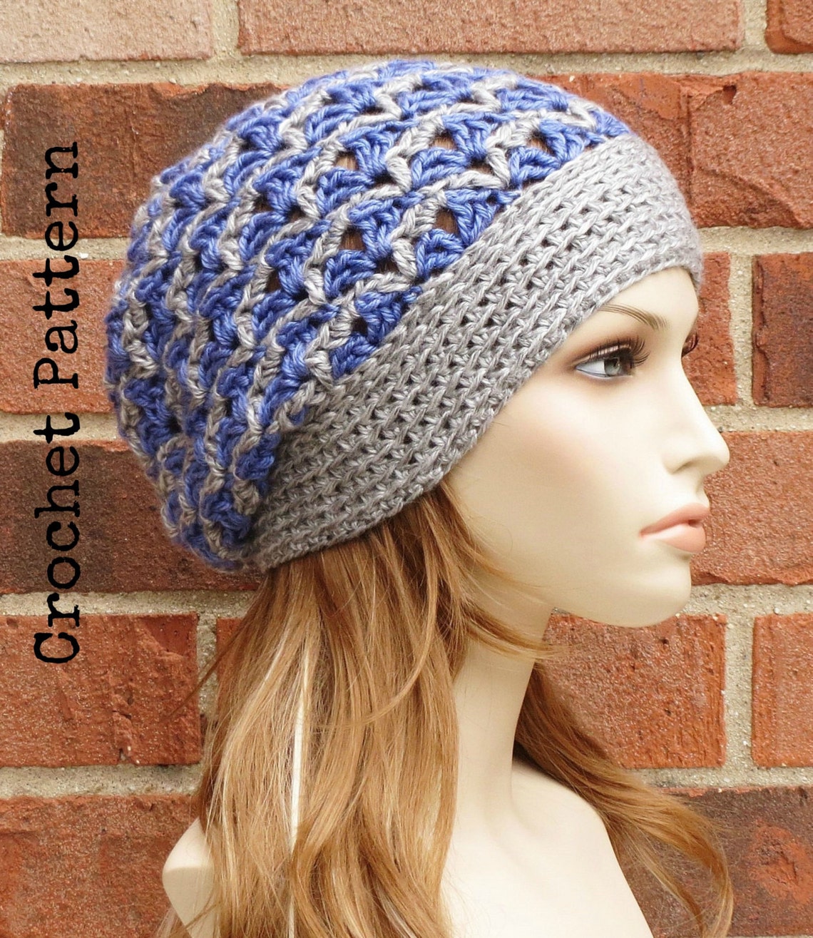 Mia Slouchy Beanie Crochet Pattern: Two-tone Lacy Hat (PDF Download) - Etsy