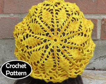 CROCHET HAT PATTERN Instant Download Pdf - Seraphina Flower Beret Slouchy Hat Womens Teen- Permission to Sell English Only