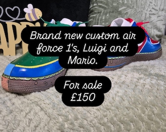 Nuevas zapatillas Air Force 1 personalizadas, de Luigi y Mario, talla 10.