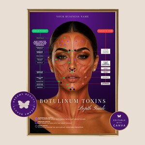 Botox Muscle Anatomy and Injections Depths | Botulinum Toxin Facial Mapping Training Charts | Aesthetics Nurse Injector Cheat Sheets