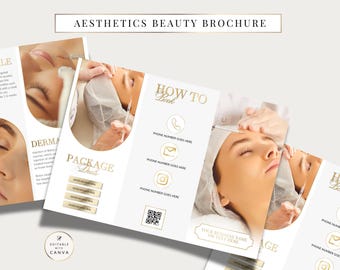 Plantilla de folleto tríptico de estética, salón de belleza, medicina, inyectores de bótox y rellenos, esteticista, dermatología, centro de medicina estética / Editar en Canva