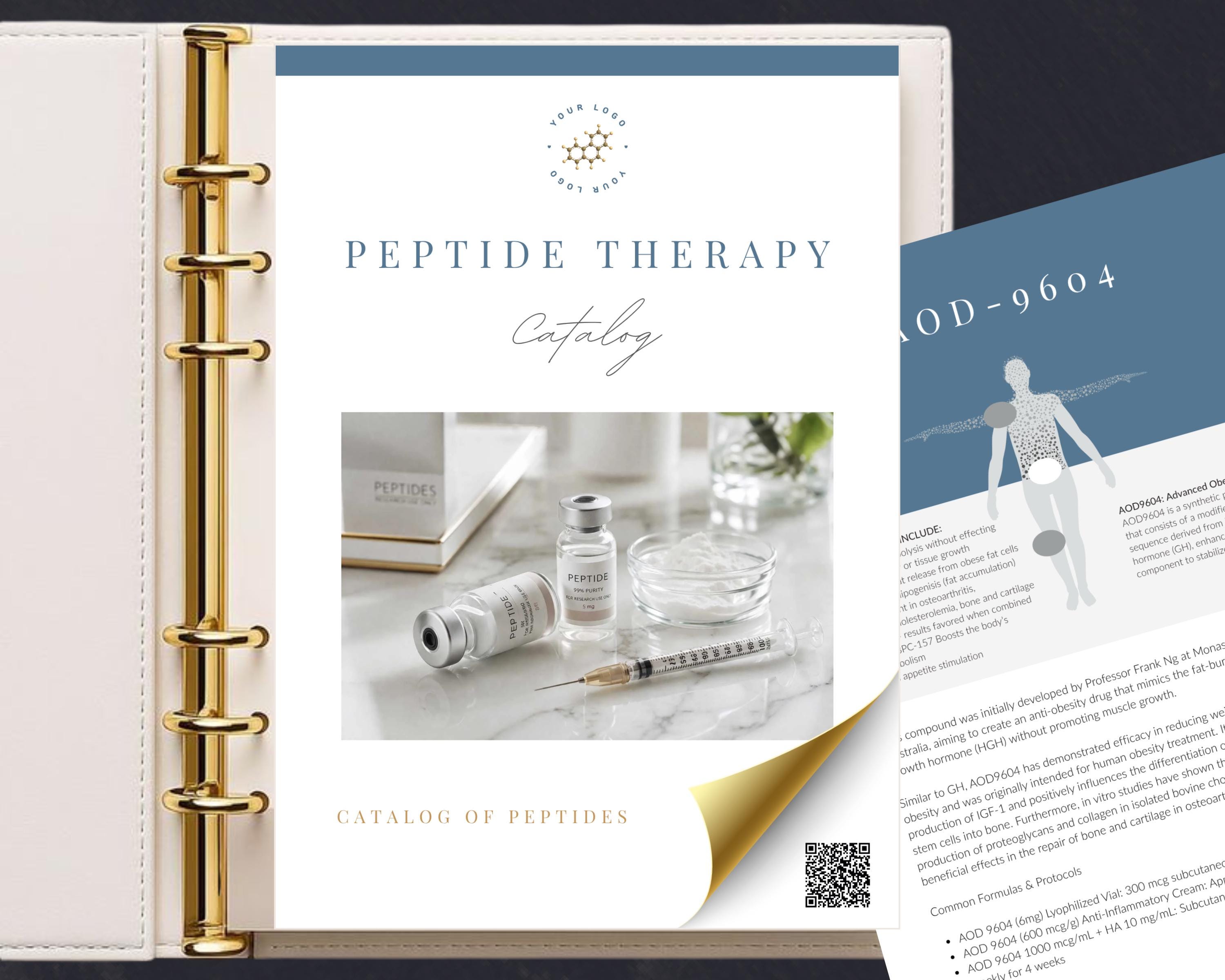 Peptide Therapy Formulas Catalog, Dosing Booklet, Editable Canva Template (PDF)