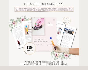 PRP Training Manual for Clinicians, Platelet Rich Plasma Aesthetics Course, Canva Editable Advanced Guide for Instructors & Beauty Academies