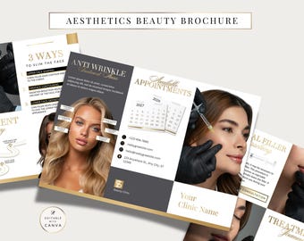 Aesthetics Trifold Leaflet Template, Beauty Salon, Medicine, Botox & Filler Injector, Esthetician, Dermatology, Medspa | Edit in Canva