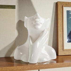 Abstract Face Hand Vase Ceramic Modern Art Flower Vase Home Decor Sculpture