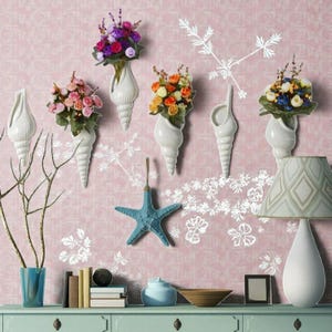 White Ceramic Shell Wall Vase Modern Hanging Planter Conch Flower Decor